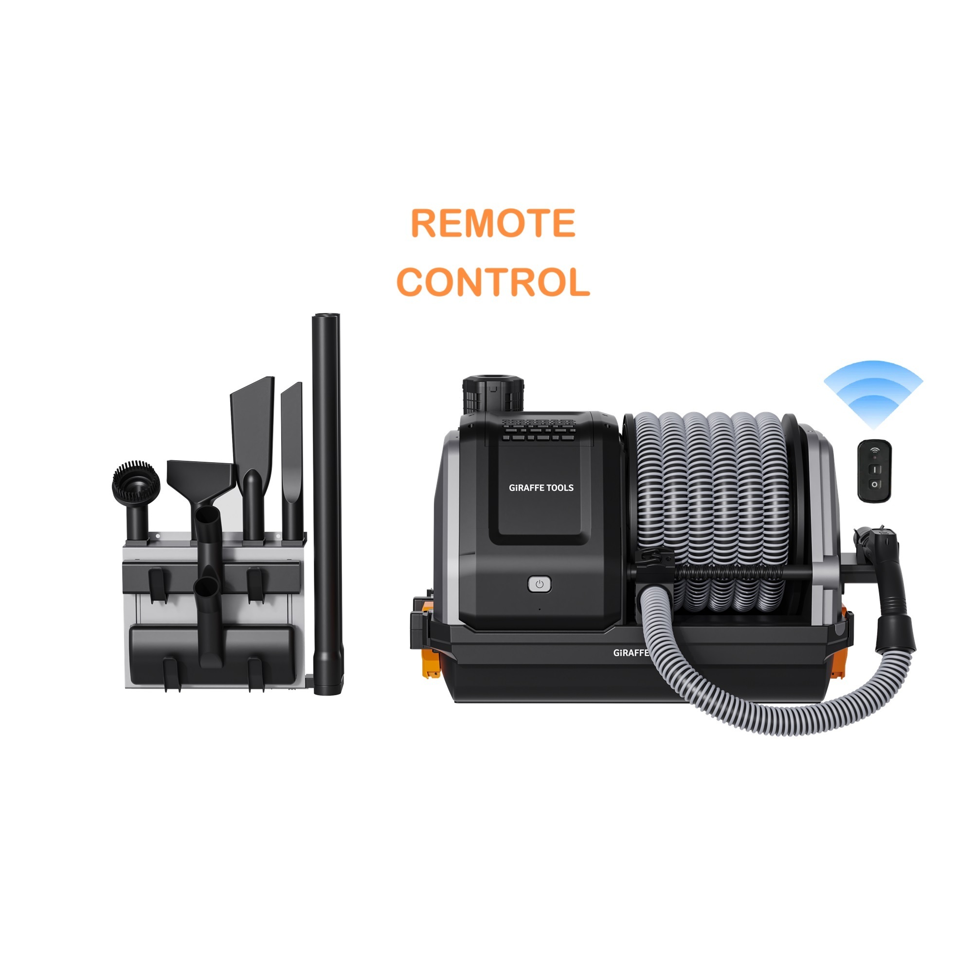 Giraffe Tools, Retractable Vacuum Cleaner w Remote Mounted WetDry, Capacity 5.81 Gal, Model# SGV-W18AR11M